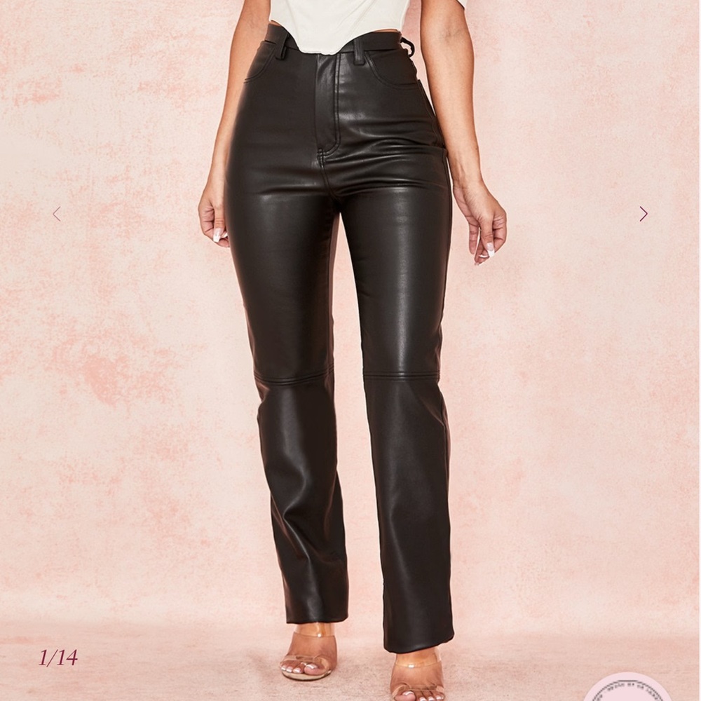 House of CB INAYA' BLACK STRETCH VEGAN LEATHER TROUSERS